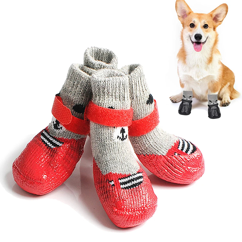 4pcs/set Winter Warm Dog Socks – Waterproof, Non-Slip