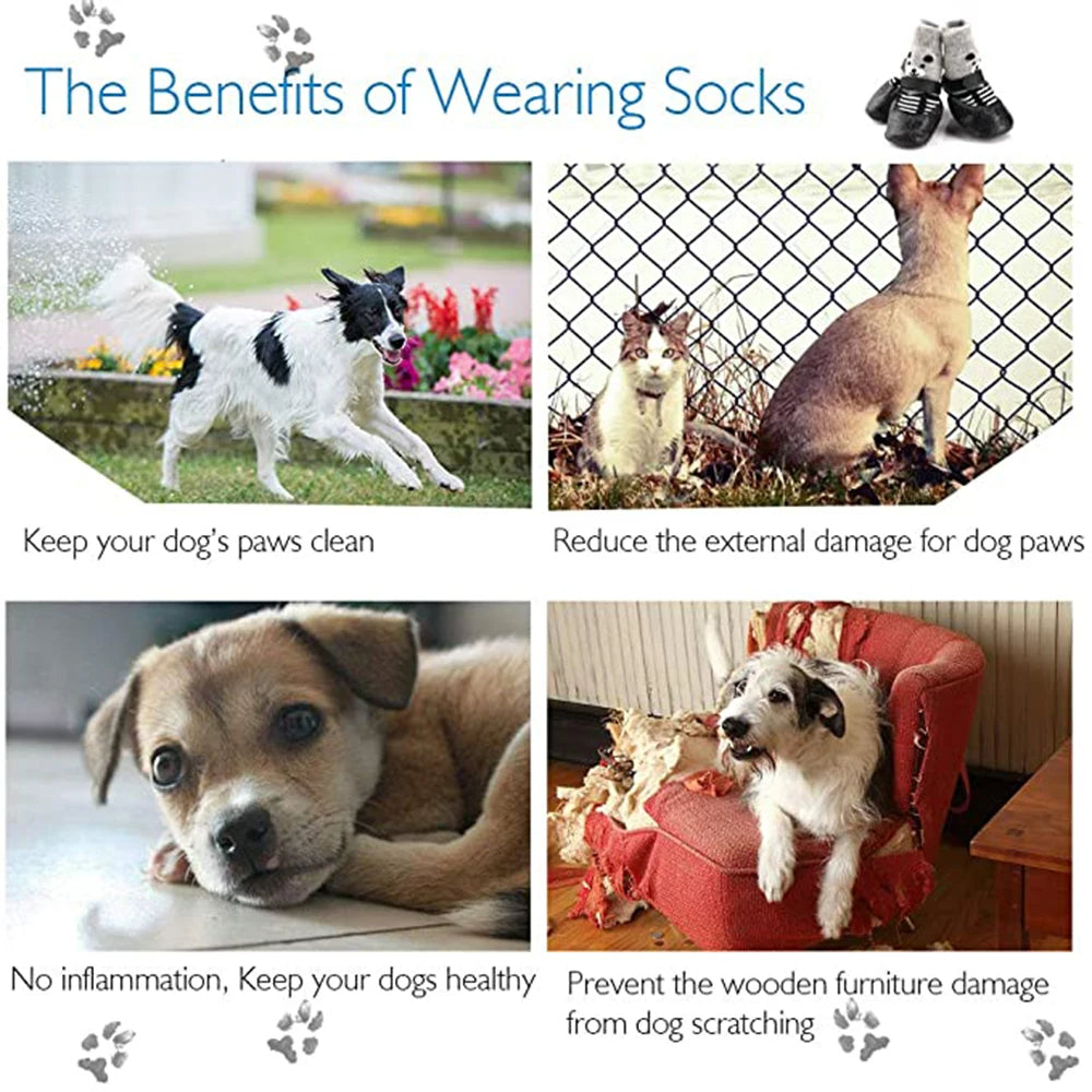 4pcs/set Winter Warm Dog Socks – Waterproof, Non-Slip