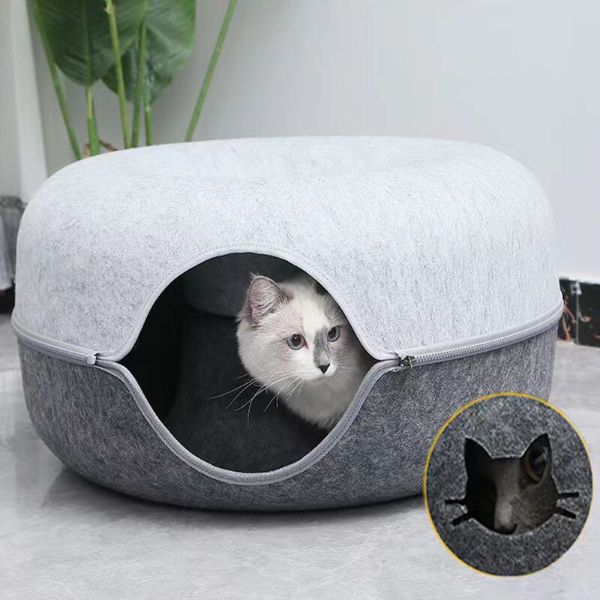 The Peek-A-Boo Cat Donut Cave Tunnel Bed