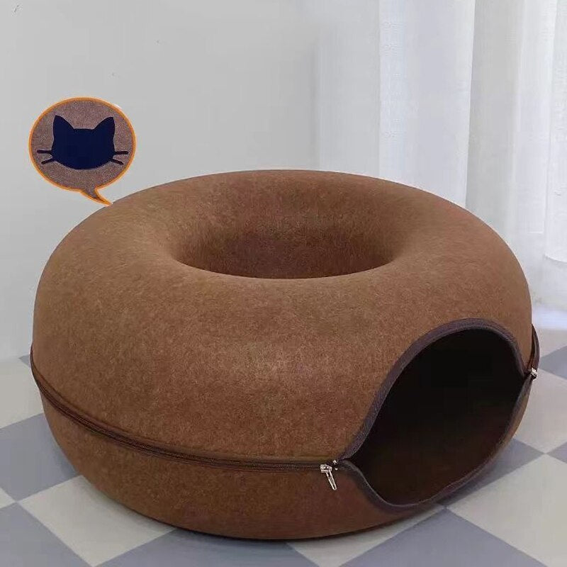 The Peek-A-Boo Cat Donut Cave Tunnel Bed